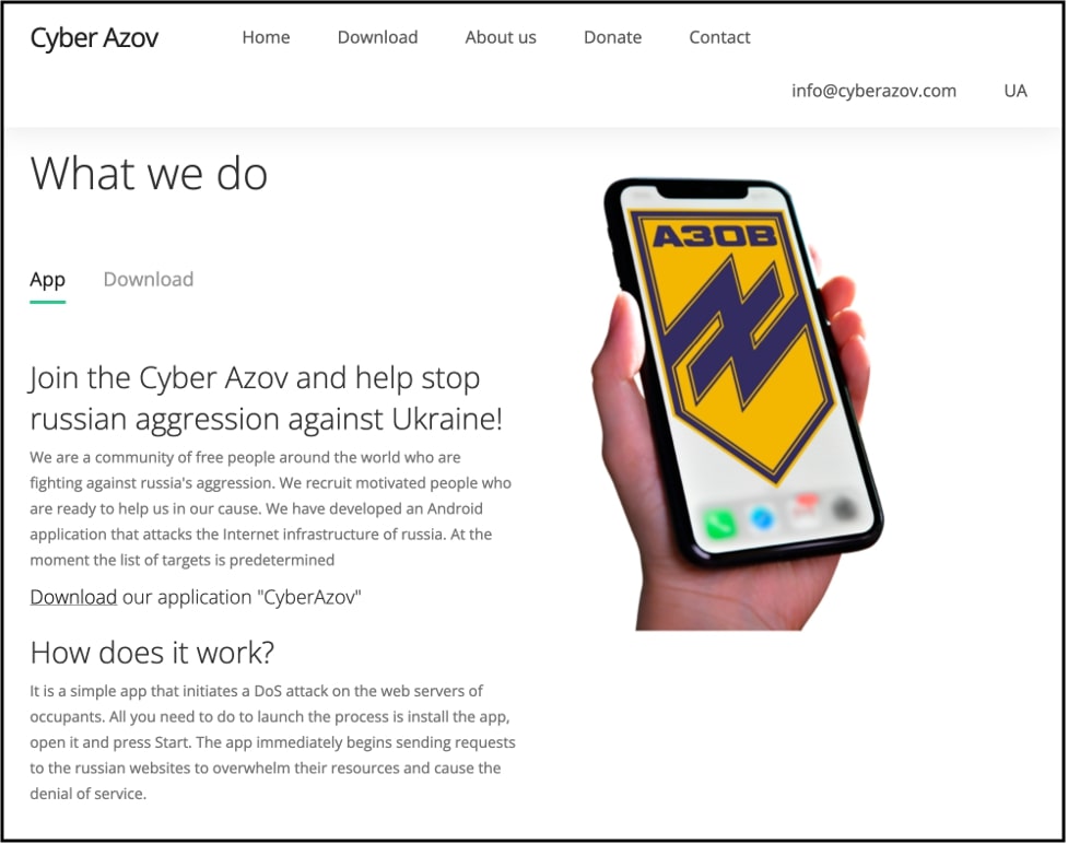 Falso sitio ucraniano de DDoS
