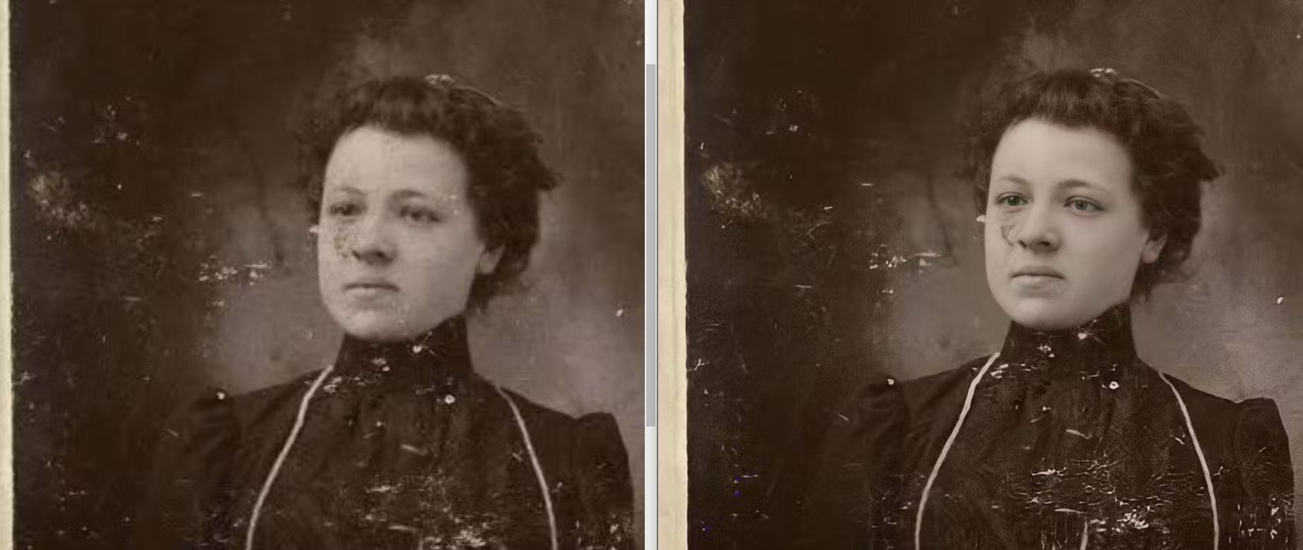 una imagen de una mujer borrosa a la izquierda, la misma imagen pero nítida a la derecha