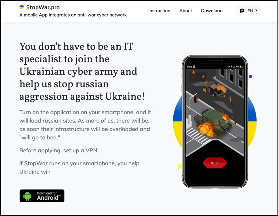 Sitio ucraniano de DDoS