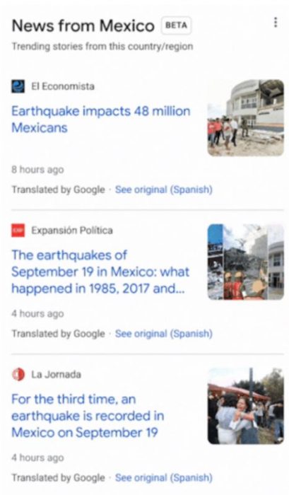 Artículos de noticias traducidos por Google al inglés.