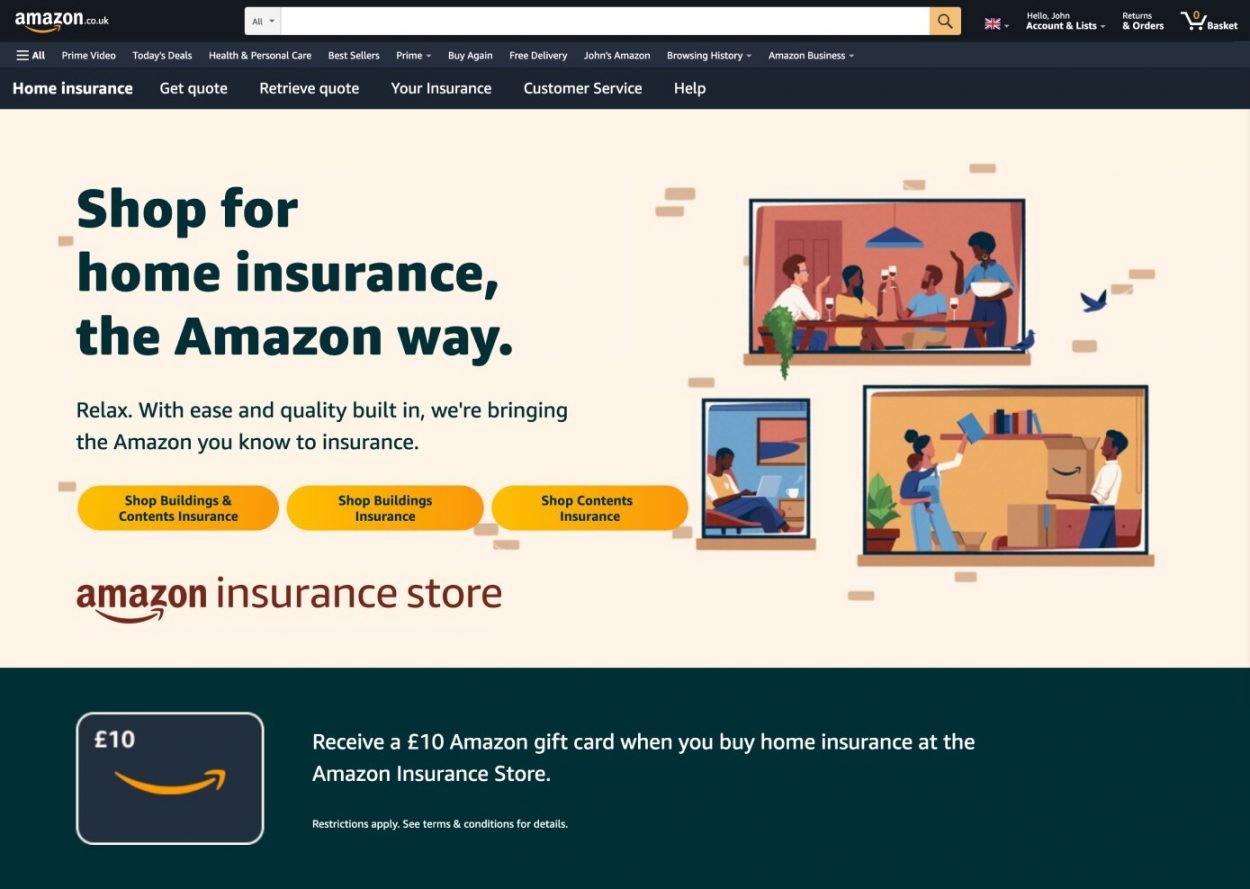 Página de inicio de la tienda de seguros de Amazon